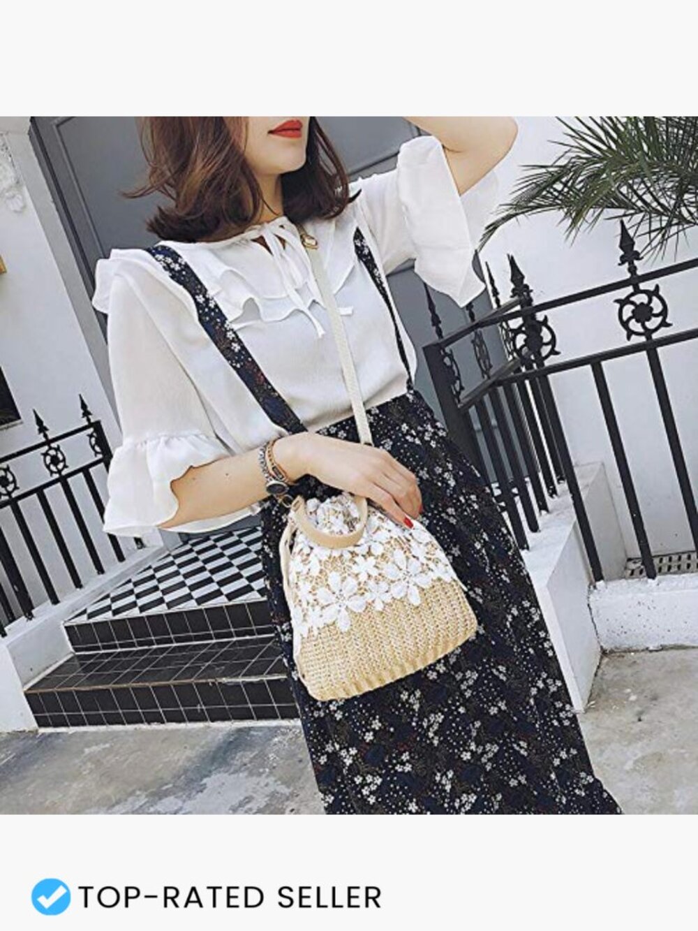 Straw Crossbody Bag Round Woven Shoulder Beach Summer Top Handle Purse Boho - Picture 7 of 7